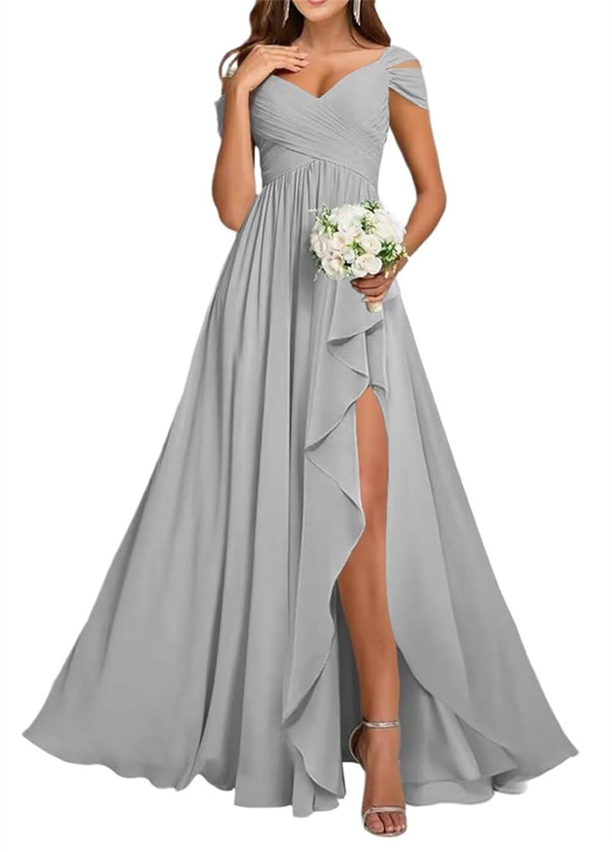Off The Shoulder Ceremony Dresses Corset Garden Casual Wedding Dresses Solid Formal Evening Gowns HLSA328 Silver UK20