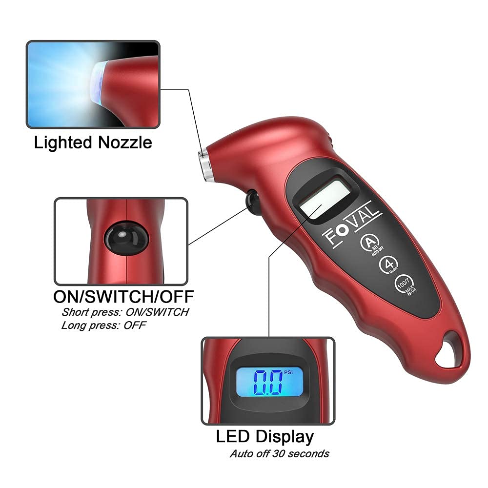 FOVAL 3 Pack 150 PSI Digital Tire Pressure Gauge and Digital Tire Inflator with Pressure Gauge 250PSI for Air Compressor