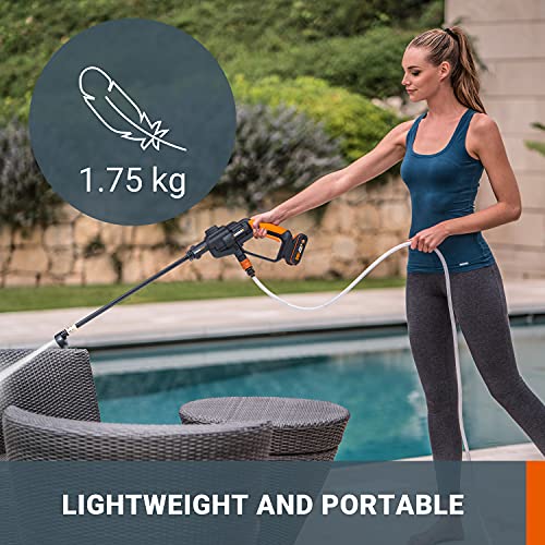 Image of WORX 20V Cordless Hydroshot Portable Pressure Washer WG620E.6 Pressure Cleaner 22Bar, 120 L /H, Suitable for Patio Cleaning and Car Washing, PowerShare, 1 * 2.0Ah Battery,1 * 2A Charger
