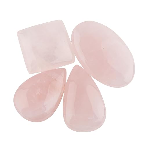 CRYSTALIS Wholesale 4pcs Natural Rose Quartz Loose Gemstone Bulk Cabochons Jewelry Making Supply, Chakra & Healing Polished Stones, Wire Wrapping, DIY, Gem Collection