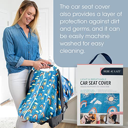 Image of Bebe au Lait Classic Muslin Car Seat Cover -Perfect Baby Car Seat Covers for Babies, Car Seat Canopy, Unisex Baby Car Seat Cover- Easy Snap Straps, Fully Zippered Opening, Breathable- Hello Sunshine