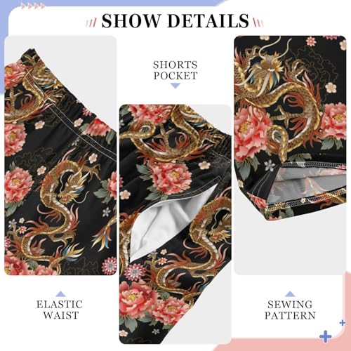Dragon Peony Floral Boys Long Pants Soft Trousers Elastic Waist Kids Lounge Bottoms with Pockets S-XL4