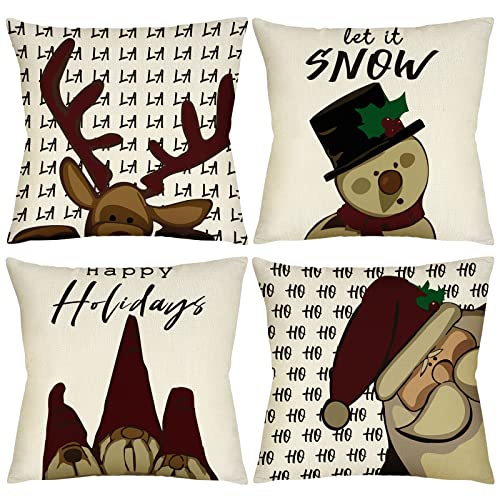 Christmas Decorations Pillow Covers 18 X 18 Inch Set Of 4 Decor Indoor Outdoor Throw Pillow Case, Reindeer Snowman Santa For Home Clearance Xmas Decorative Cushion Case And Christmas Party Holiday #TOP8