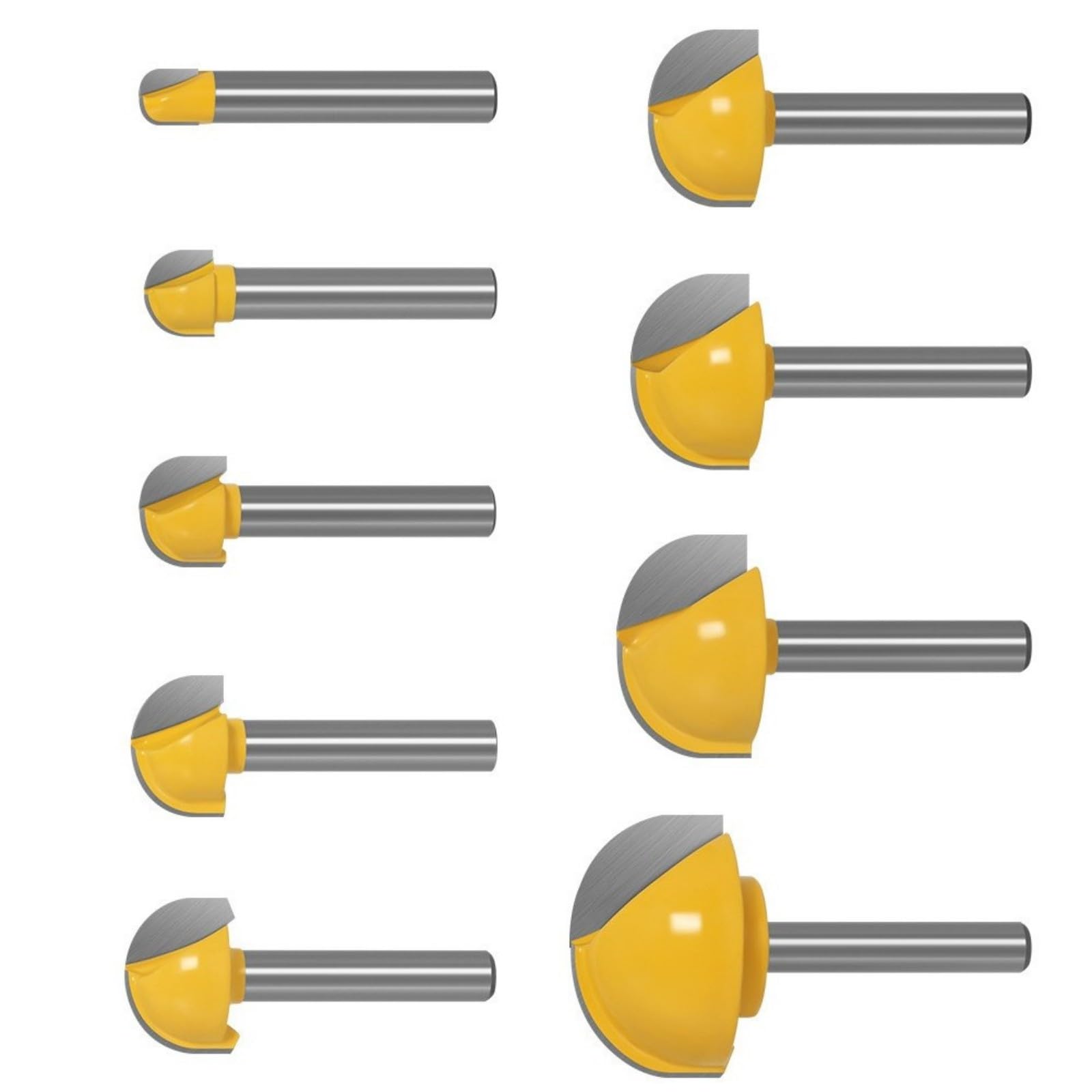 Juego completo de 9 brocas semicirculares de grado industrial producidas para alisar bordes y crear detalles ornamentales, juego de brocas semicirculares para carpintería
