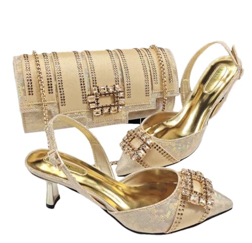Chaussures talons et sac femme marron strass ensemble chic italien FULBHPRINT