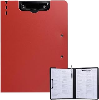 FRETONBA Clipboard Folder, A4 Foldable Red | Low-Profile Horizontal & Vertical Double Metal Clips, 360° Foldable, File Cover Folder with Pen Holder for Office & School