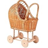 Woven Rattan Stroller Shaped Flower Basket, Vintage Wicker Baby Carriage Planter for Floral Arrangements, Baby Shower Wedding Party Decor, Photography Props, Floral Rustic Home Decor (Large B)