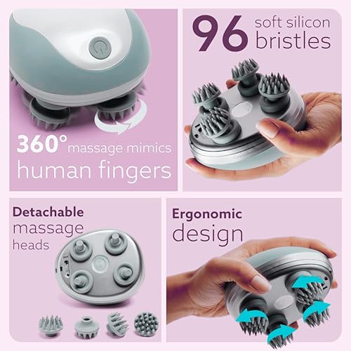 Image of Electric Scalp Massager, Stress Relief & Relaxation, Handheld & Portable, Rechargeable Electric Head Kneading Massager, 3 Speed Modes, Head Scratcher Massager for Hair Growth, Deep Clean