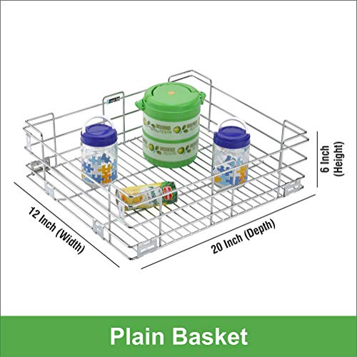 Image of SmartSlide Stainless Steel Basket for Modular Kitchen Trolley, Drawer, Cabinet - Storage Organizer (12 x 20 x 6 Inches Plain)