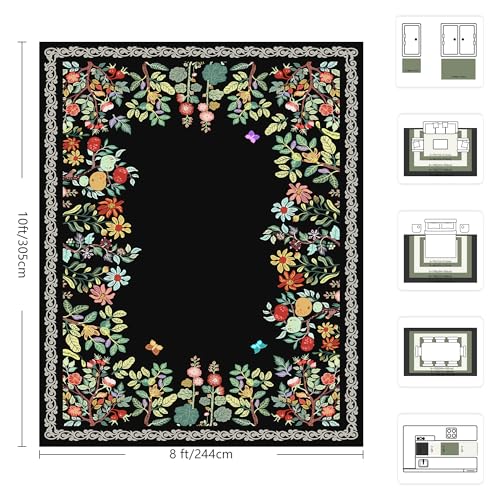 Yarooge 8x10 Area Rugs, Eco-Friendly Floral Washable Rug, Large Rugs for Living Room, Dining Room, Non-Slip Soft Durable Bedroom Rug（Black） — view 2