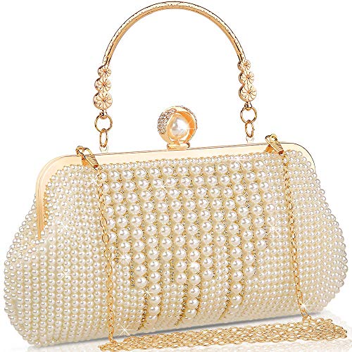 Women's Wedding Purse, Pearl Clutch, Different Length Chain Crossbody Shoulder Bag Handbag for Party Date Formal Occasion Style3