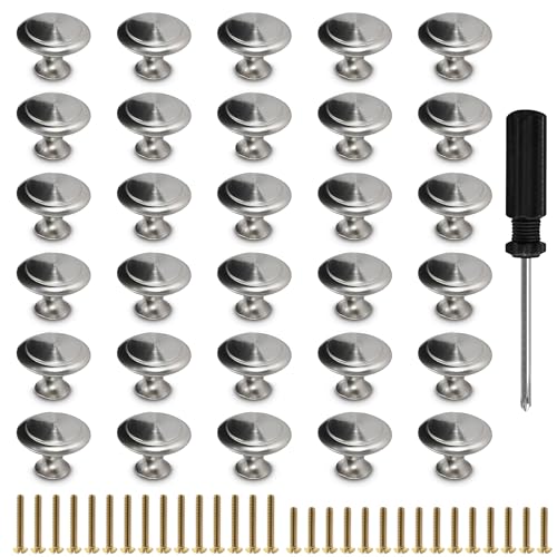 HEALUA 30 Pack Brushed Nickel Cabinet Pulls - 1-1/4 inch Kitchen Cabinet Knobs and Drawer Pulls for Dresser Drawers