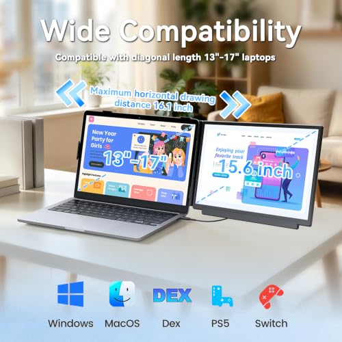 Image of domyfan Laptop Screen Extender 15.6 inch FHD 1080P IPS Portable Monitor, USB-C Plug and Play Dual Screen with 100% sRGB Color Accuracy, for Windows Mac Android Chrome Laptops 13 inch to 17 inch