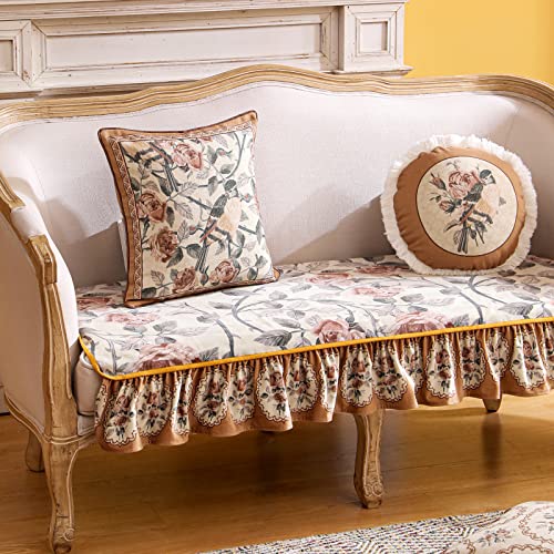 Patdrea Floral Sofa Covers With Ruffles Velvet Non Slip Couch Cover Soft Comfy Sofa Slipcover For Kids, Pets, Furniture Protector 30" X 59" With 6" Ruffles #TOP4