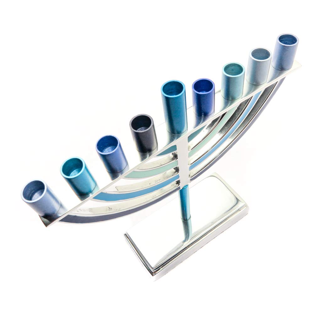 Yair Emanuel Chanukkah Menora klassischer Stil farbige Zweige (blau, klein)