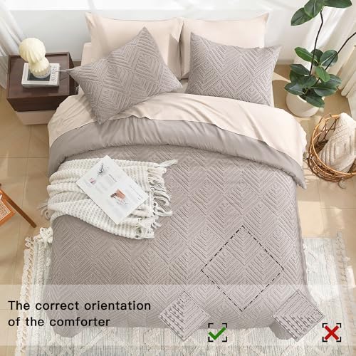 Image of Litanika Queen Comforter Set Rose Coffee, 3 Pieces Cream Tufted Boho Farmhouse Bedding Comforter Sets, Lightweight Fluffy Comforter Bed Set for All Season (90x90In Comforter and 2 Pillowcases)