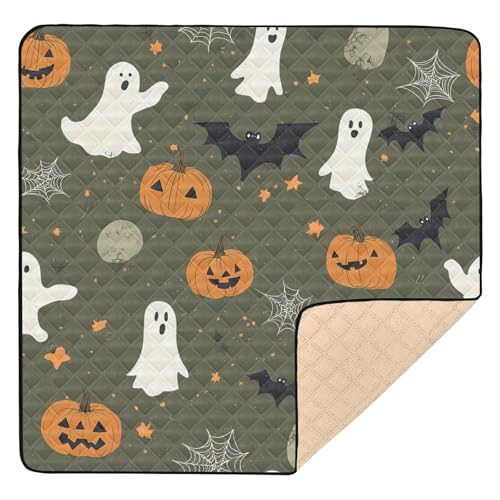 BOESI Ghost and Halloween Pumpkin Baby Play Mat, 50“ X 50” Washable Folding Crawling Mat, Baby Floor Mat, Soft, Non-Slip