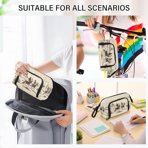 Image of Western Cowboy Pencil Bag with Unique Side-Open Mouth Design Large Capacity for 40-60 Pens Ideal for Students Writers Artists Travel Office & School Supplies