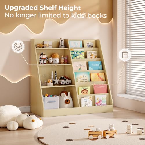 Tatub 6 Tier Kids Wooden Bookshelf and Toy Storage, Children Toy Organizer with Upgraded Book Shelves, Toddler BookRack Baby Bookcase for Nursery, Playroom and Classroom, Natural Wood by Tatub - Image 3