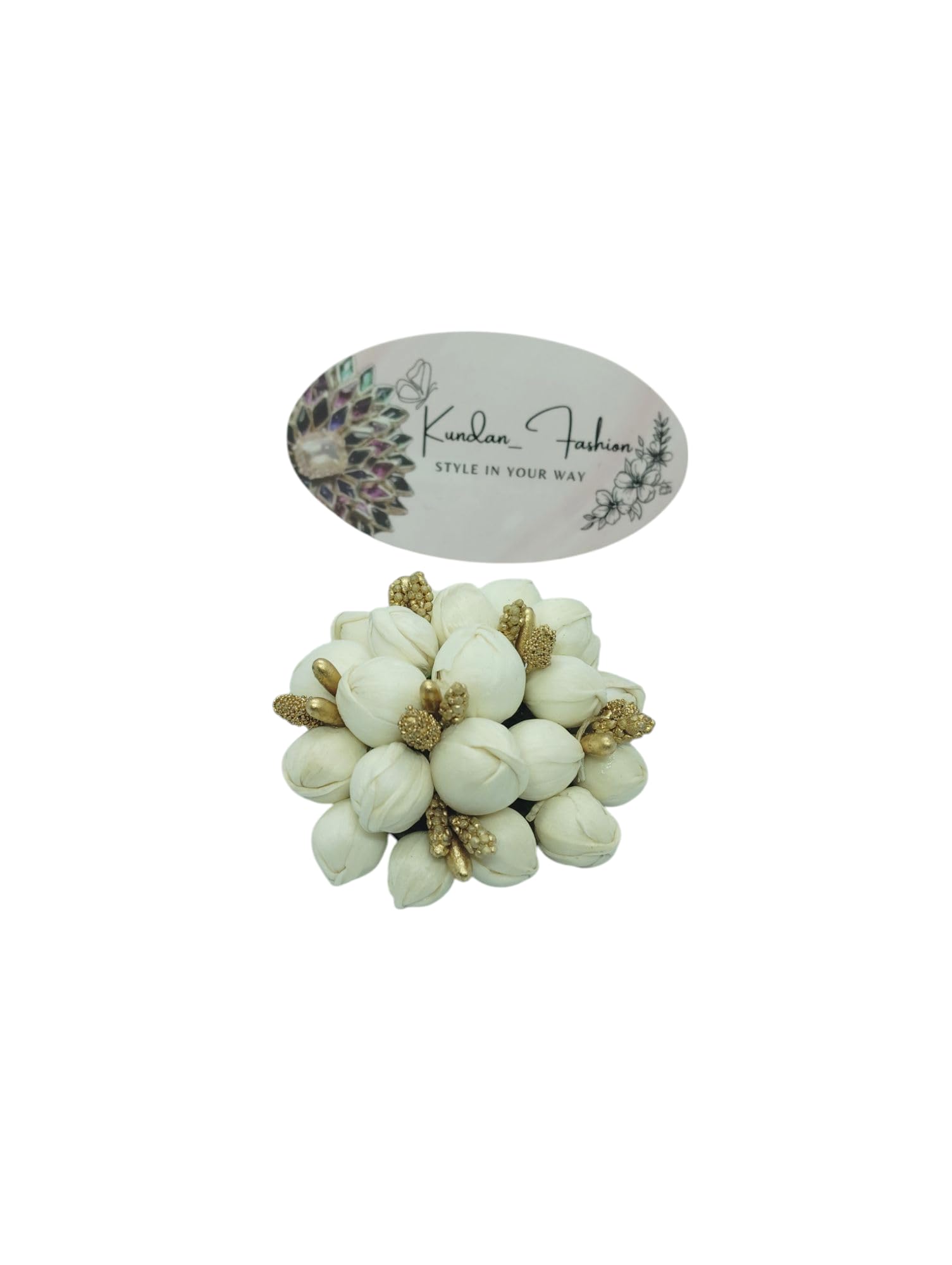 kundan fashion White Jasmine Flower Hair Band with Gold Accents, Hair Accessory for Women and Girls-picture-0