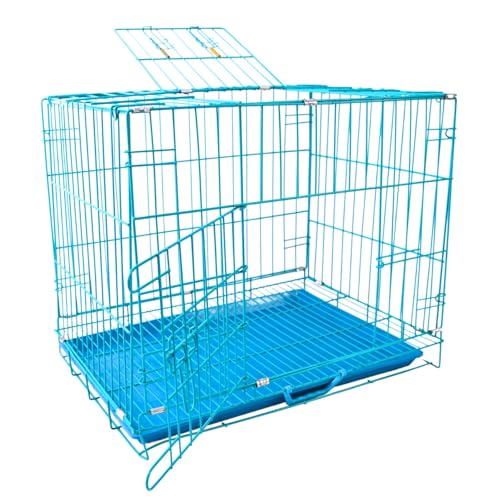 Image of woofy Pet Cage Double Door Heavy Duty Folding Metal Cage Removal Tray for Small Size Dogs and Puppies, Cat, Rabbit - 24 Inch (Sky Blue)