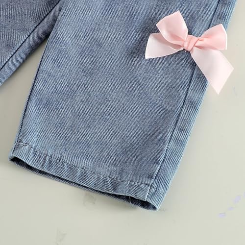 Teen Girls Y2K Trendy Sets Girl Long Sleeve Bow Sweatshirt Pollover Tops Wide Leg Denim Pants Kids Fall Winter Cute Outfits4