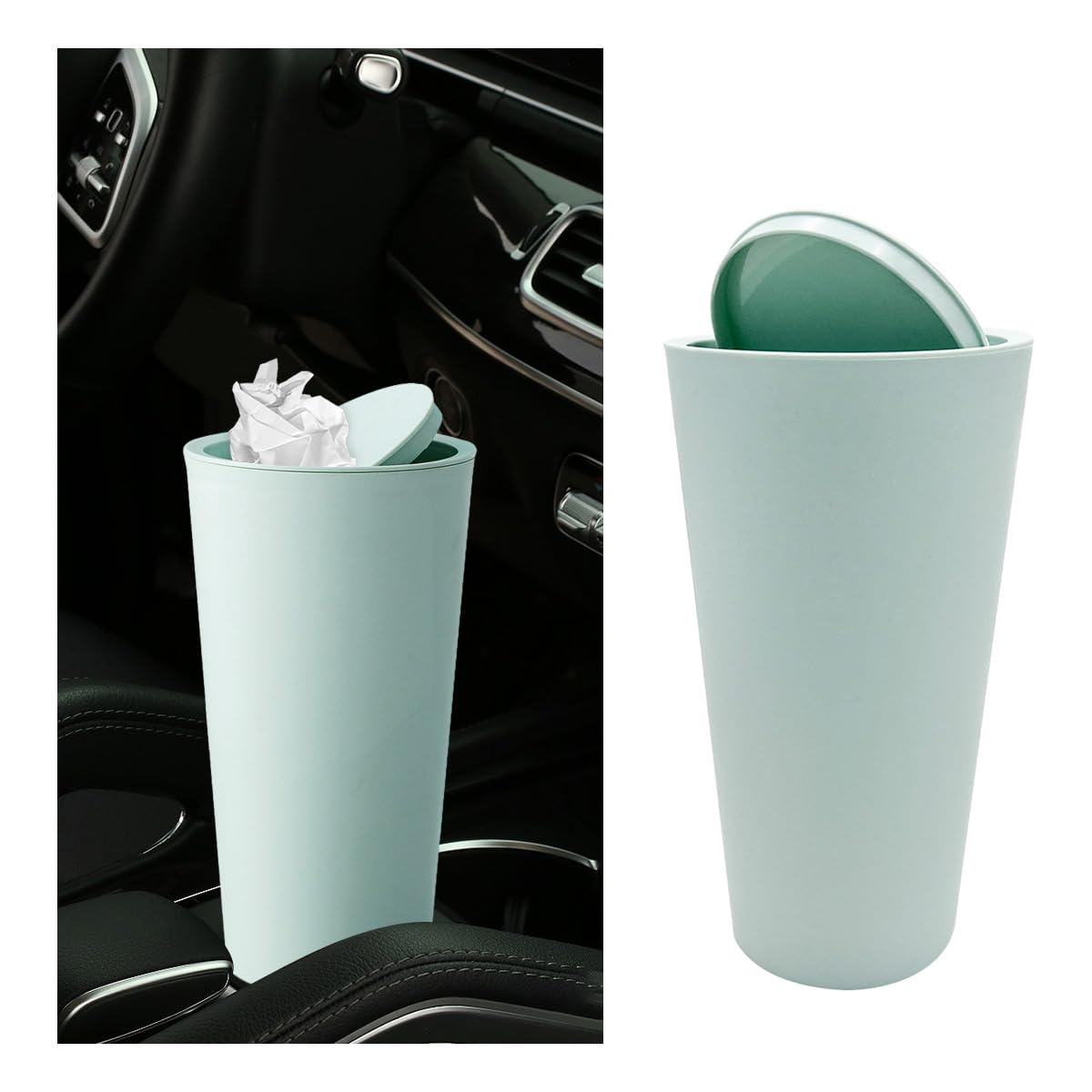 Mini Car Trash Can with Lid, Waterproof Leakproof Auto Cup Holder Garbage Can, Multipurpose Portable Vehicle Trash Bin Organizer Storage for Home Office, Car Accessories (Light Green)