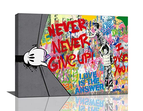 Banksy Wall Art Graffiti Street Canvas Wall Decor Motivational Never Give Up Painting Print Art Home Decor Inspirational Pop Picture Artwork Framed Ready To Hang For Living Room Bedroom Office 12"X16" #TOP9