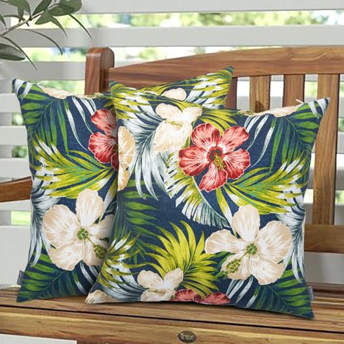 Magpie Fabrics Pack of 2 Outdoor Waterproof Throw Pillow Covers 18 x 18 Inch Decorative Cushion Sham Pillowcase Shell for Garden Patio BalconyMidnight Floral