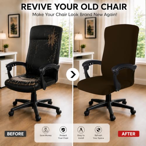 Image of DIVA EN CAMINO DEC Stretchable Office Chair Cover with Durable Zipper, Soft Slipcover for Computer Desk Chair, Brown