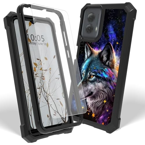 Dikoer for Moto G Stylus 5G 2024 6.7" Case with Screen Protector, Heavy Duty Dual Layer Hard PC & Silicone Shockproof Protective Phone Cover for Motorola G Stylus 5G 2024, Moon Wolf