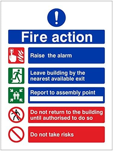Pack of 5 x Raise The Alarm Fire Action Signs 150mm x 200mm - Rigid Plastic With Self Adhesive Backing