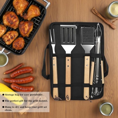 Homshsjhkis Grillzubehör, Grillbesteck-Set, Edelstahl Grillspachtel, Multifunktion Grillzange, Grillwender, Professionelle Fleischgabel, Langlebige Grillbürste, Einzigartige Grillen Geschenke Männer
