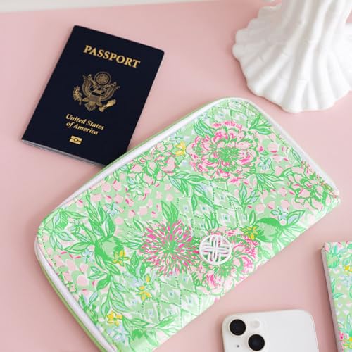 Lilly Pulitzer Leatherette Travel Wallet for Women, Passport Holder with ID Window, Card Slots and Interior Pockets, Lime Feeling Good4