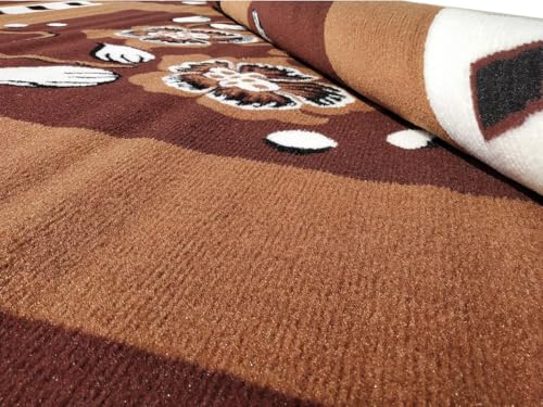 Image of Floral Design Acrylic Polyester Carpet for Living Room 6x8 Feet Color Brown and Gold(180x240Cm), Large Rectangle