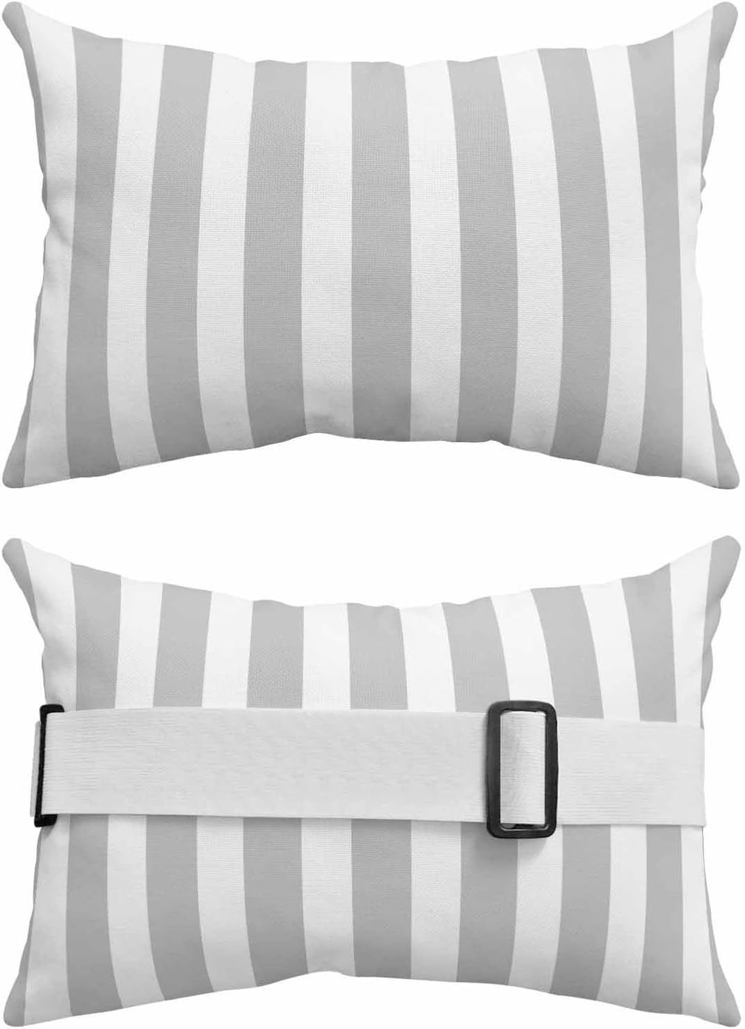 2 Packs Grey Striped Outdoor Chaise Longue Throw Pillow Covers Waterproof with Elastic Band,Beach Pool Pillowcase Cushion Sham With Hidden Zipper White Geometric Vertical Stripes Casual Boho 12x20
