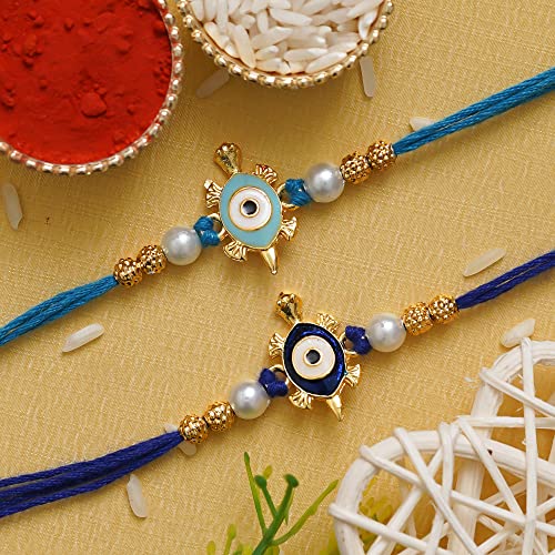 Image of eCraftIndia Set of 2 Lord Ganesha and Om Religious Rakhi for Brother Bhaiya Bhai | Roli Chawal Pack