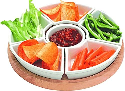 RTS Lazy Susan Large Wooden Turntable Serving Dishes - Dip Sauce Set - Dish Platters Tray Platter Snack Divider Rotating Revolving Ceramic Dishes Multicolor Charger Plates Food Server Kitchen Home