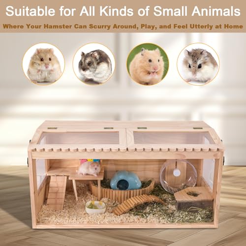 Wooden Hamster Cage, 32"x16"Guinea Pig Cage, Small Animal Cage for Dwarf Syrian Hamsters Degus Mice & Other Small Pets. Large Hamster cage with 2 Openable Door & Lace Window - Image 6
