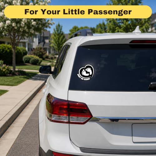 Image of TOTOMO Baby on Board Sticker for Car - Window Decal, Bumper Sign for New Parents, Durable Waterproof Safety Warning Sign for SUV Truck Minivan - Footprint Heart, 2 Pack