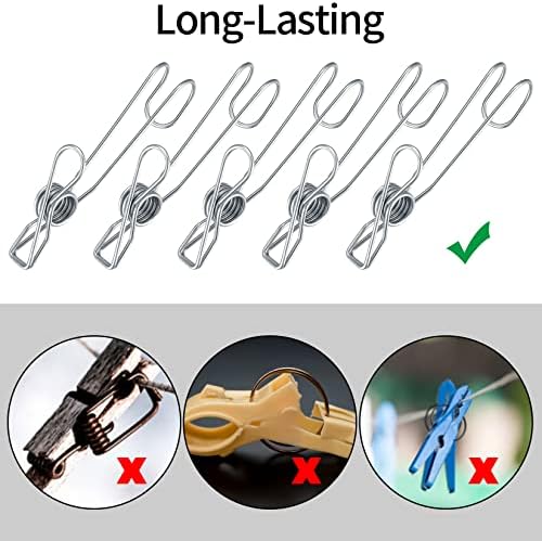 5 Pcs Clothes Pegs, Stainless Steel Clothes Chip Clips, Metal Laundry Clips Pegs for Washing Line, Snack Bags, Pictures, Paper, House, Kitchen, Office Pegs