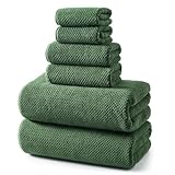 REDKISS 6-Piece Bath Towel Set - 2 Washcloths, 2 Hand Towels, 2 Bath Towels | Ultra-Fiber Coral Fleece, Super Absorbent, No Lint & No Fading | Perfect for Bathroom, Spa, Gym | Family -Olive Green