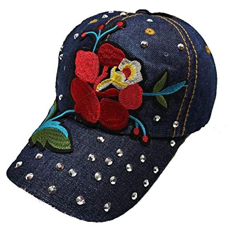 USA Headwear Rose Embroidered Rhinestone Bling Denim Baseball Fashion Cap Cover