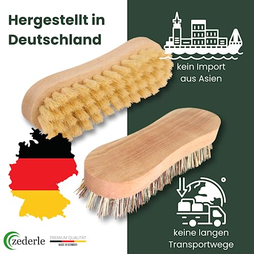 zederle Scheuerbürsten mit ergonomischem Griff aus Buchenholz (2 Stück) Harte & weiche Borsten, Wurzelbürsten für perfekte Reinigung, Putzbürste, Hand Schrubber, plastikfreies Naturprodukt