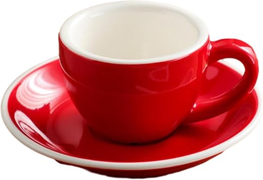 75ml/2.5oz American Ceramic Coffee Cup Set European Latte Cup Plate-Red 75ml white border