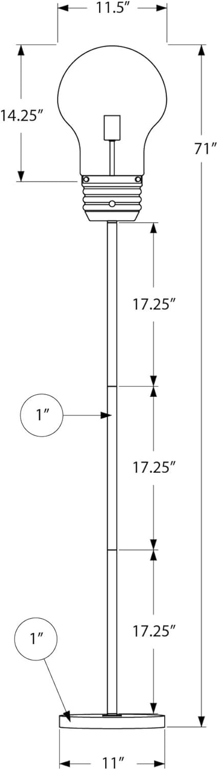 Monarch Specialties I 9682 Lighting, 71" H, Floor Lamp, Brass Metal, Contemporary