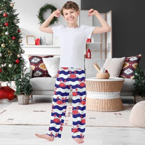 Boy's Pj Pants Red Crab Blue White Wave Lounge Bottoms Elastic Kids Sweatpants Joggers with Pockets Size 6-142