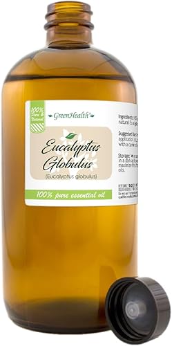 GreenHealth Aceite esencial de eucalipto  16 fl oz (16.0 fl oz)  100% puro y natural  Aceite de aromaterapia a granel en botella de vidrio ámbar