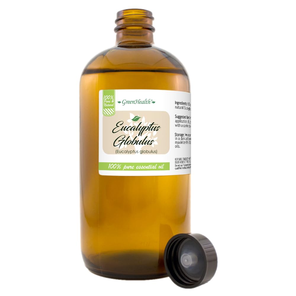 GreenHealth Eucalyptus Essential Oil – 16 fl oz (473 ml) – 100% Pure & Natural – Bulk Aromatherapy Oil in Amber Glass Bottle – for Diffuser, Cleaning, Room Spray, Home Fragrance