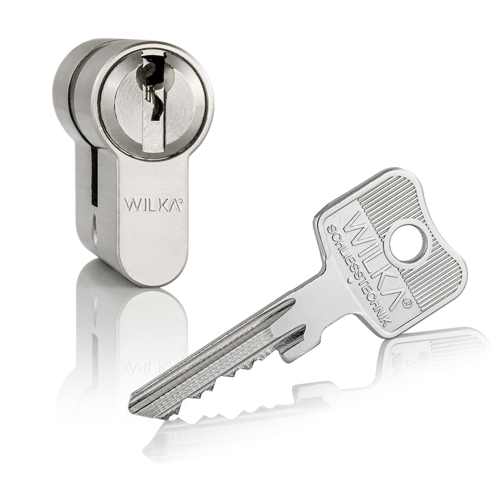 Cilindro a pomolo assym. con pomello interno, 5 perni in ottone nichelato opaco, funzione di emergenza e pericolo, cilindro profilato di alta qualità per porte di casa e porte di appartamento, modello